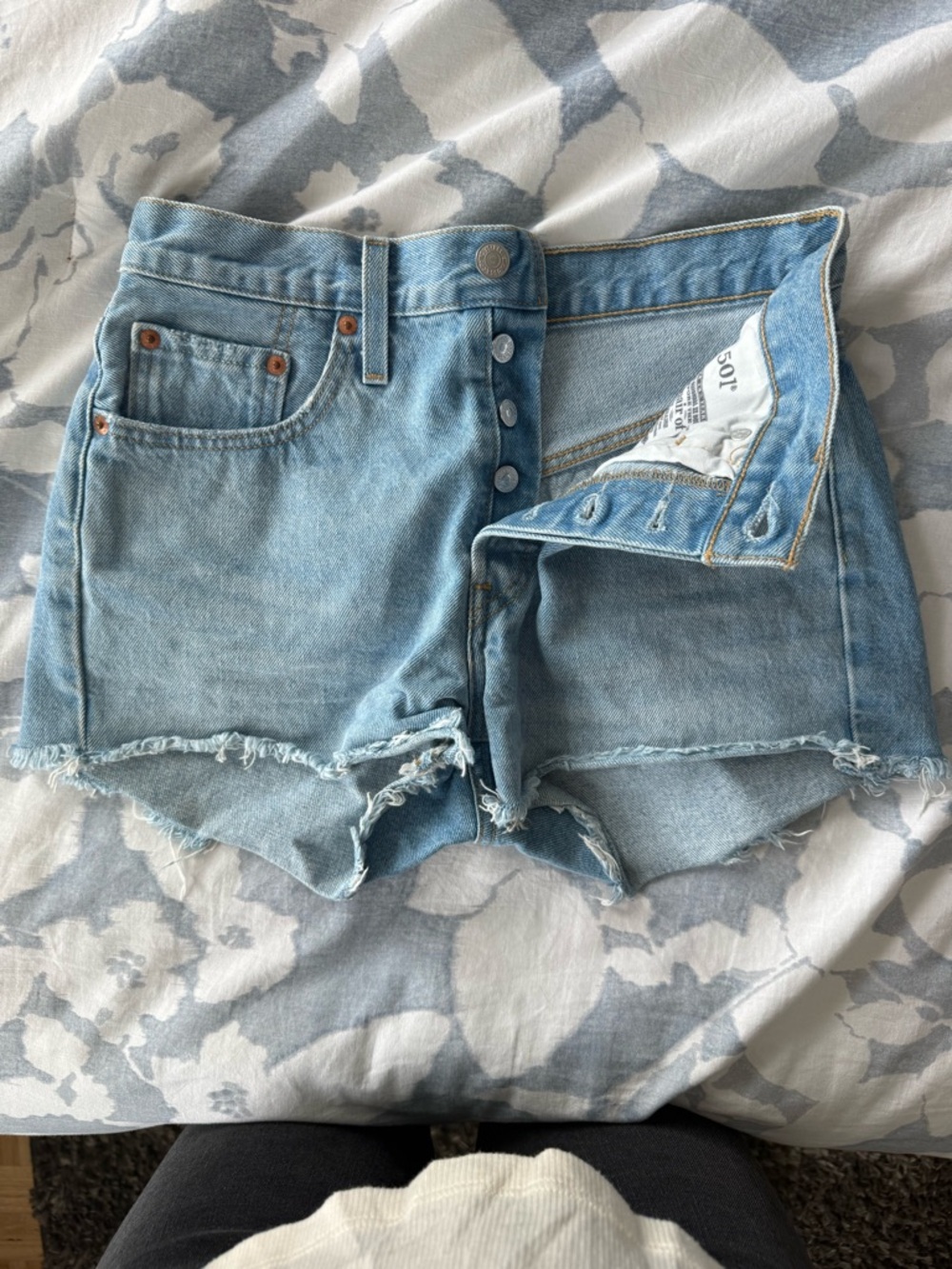 Levi's Light Blue High-Rise Distressed Denim Shorts